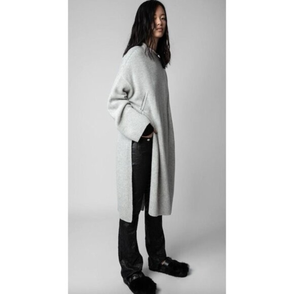 Zadig & Voltaire Selena Side Slit Sweater Dress wool cashmere gray xs/small $873